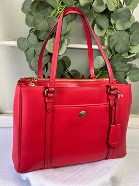 NWT Coach Peyton Jordan Double Zip Carryall Red Leather F31744